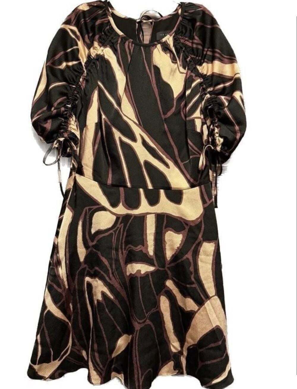 Ted Baker Gilliaa Printed Mini Fit and Flare Dress with Puff Sleeves